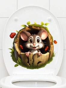 Innovative New Cute Mouse & 3d Hole & Tree Stump Design Self-Adhesive Toilet Sticker For Bathroom Wall Decoration - Multicolor - View 5