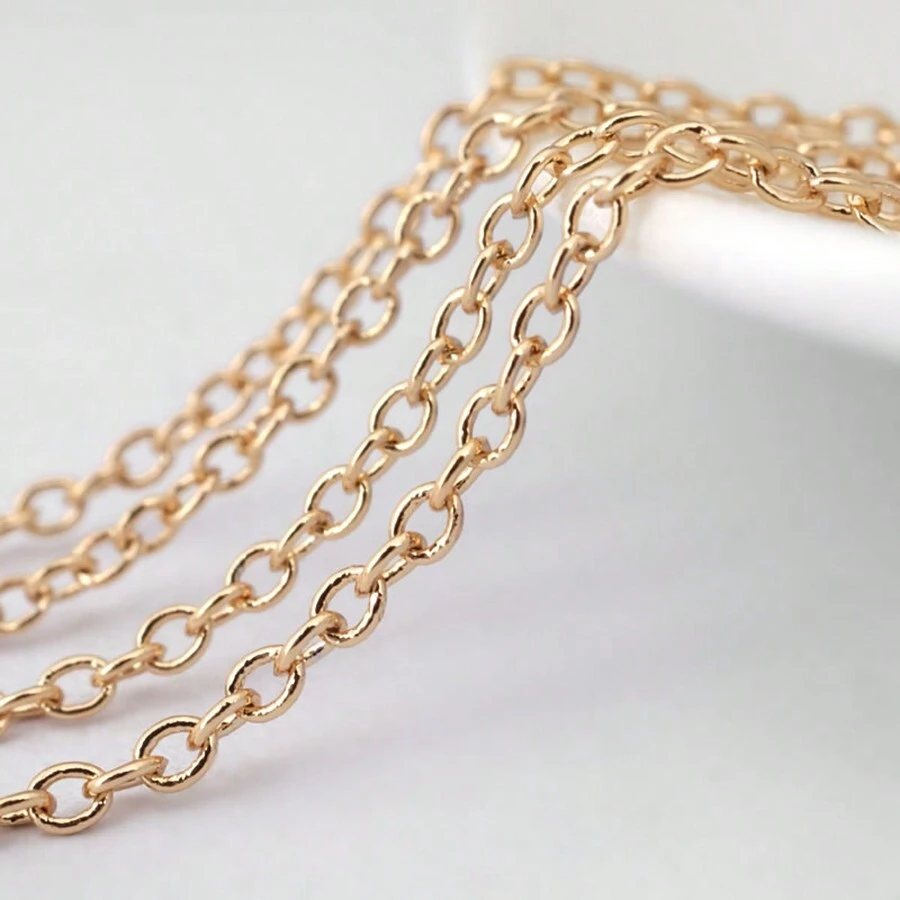 5 Meters  Champagne Gold Color Copper Round Oval Shape Chains  Diy Jewelry Making Supplies Necklace Earrings Accessories For Women - O Type - View 1