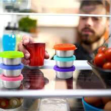 6個沙拉醬料盒,配有防漏矽膠蓋,不銹鋼調味料盒,適用於午餐便當盒、上班、學校、野餐（每個容量：1.7盎司） - 彩色 - 查看 5