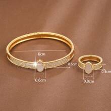 1pc Bracelet & 1pc Ring/ Set Fashionable Geometric Design Copper Setting Cubic Zirconia Women's Jewelry - Bracelet + Ring Set - View 6