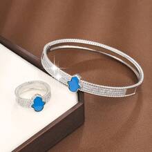 1pc Bracelet & 1pc Ring/ Set Fashionable Geometric Design Copper Setting Cubic Zirconia Women's Jewelry - Bracelet + Ring Set - View 3