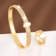 1pc Bracelet & 1pc Ring/ Set Fashionable Geometric Design Copper Setting Cubic Zirconia Women's Jewelry - Bracelet + Ring Set - View 1