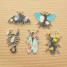 10pcs Flower Insect Charm For Jewelry Making Enamel Pendant Zinc Alloy Gold Plated - Multicolor - View 15