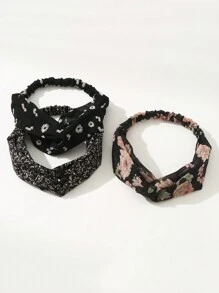 3pcs Women's Simple And Fresh Fabric Cross Printed Headbands, Suitable For Daily Use - Multicolor - View 1