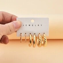 9入組女性涼爽的金屬幾何c設計&螺紋紋理&復古風格的禮物耳環,獻給母親和教師 - 金色 - 查看 1