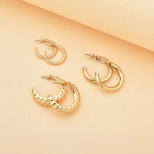 9入組女性涼爽的金屬幾何c設計&螺紋紋理&復古風格的禮物耳環,獻給母親和教師 - 金色 - 查看 3