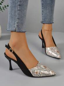 小尺碼高跟女鞋,法式復古風格,尖頭,舒適,細高跟,時尚水鞋,春/夏/秋/冬系列,女士拼接黑色涼鞋 - 黑色 - 查看 4