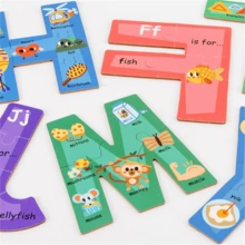 1入組木製字母和數字拼圖,abc視覺詞彙學習動物拼圖,玩具聖誕萬聖節感恩節生日禮物：動物拼圖：abc學習玩具 - 彩色 - 查看 2