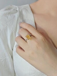 MOONSO 2023 New Design Luxury Ring For Women Wedding Engagement Finger Lady Gift Jewelry R7233 - Yellow - View 5