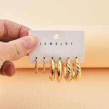 9入組女性涼爽的金屬幾何c設計&螺紋紋理&復古風格的禮物耳環,獻給母親和教師 - 金色 - 查看 2