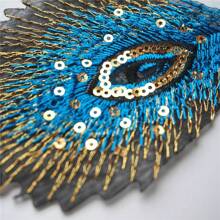 10入組亮片孔雀羽毛刺繡布貼紙 - 藍色 - 查看 2