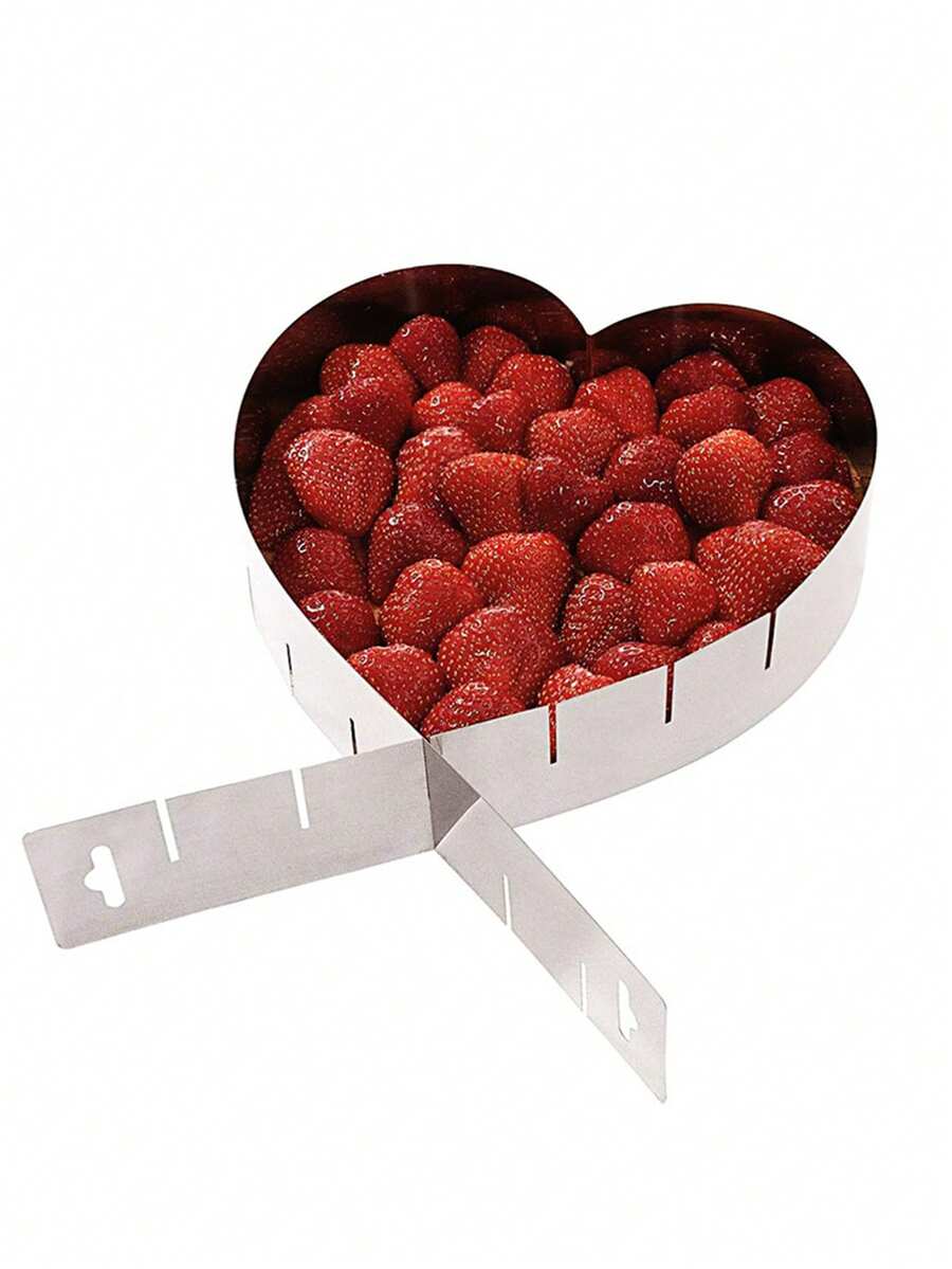 1pc Expandable Heart Shaped Cake Mold, Stainless Steel Baking Cookie Cutter, Love Shape Baking Tool - Stainless Steel Color - View 1
