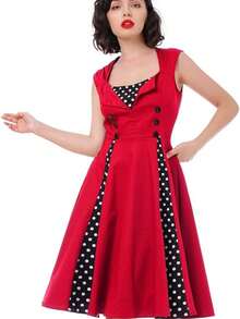 Women's Dress Sewing 50s Retro Vintage Style - Red - View 2