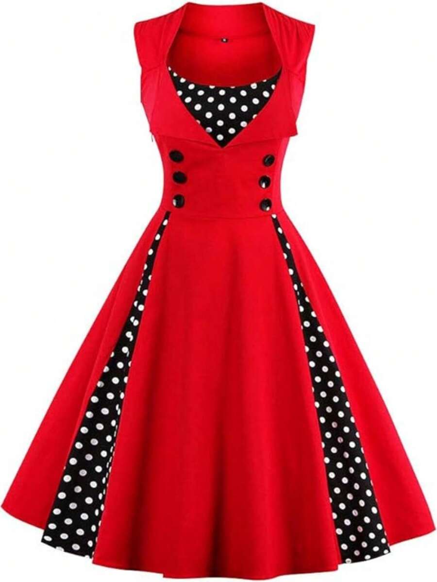 Women's Dress Sewing 50s Retro Vintage Style - Red - View 1