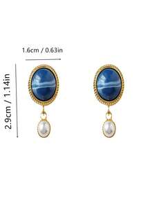 2入組巴洛克風格不對稱淡水珍珠手工設計霧面圓釘耳環,鍍925純銀針,高雅復古香港風溫柔珍珠耳飾 - 金色 - 查看 2