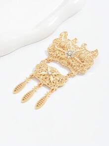 1pc Korean Style Fashionable Hollow Out Rhinestone Inlay Double Use Clothing Accessory Brooch For Women - Yellow Gold - View 7
