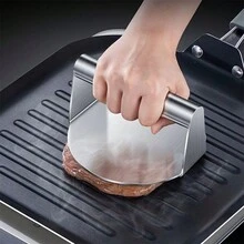 Stainless Steel Manual Hamburger Patty Maker, Hand Pressed Square & Round Burger Meat Press Plate - Silver - View 5