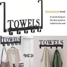 1pc Over The Door Rack With 5 Hooks For Bathroom Bedroom Kitchen, Door Mount Towel Holder, Rustproof And Waterproof Multifunctional Decorative Hanging Shelf - Black - View 2