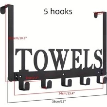1pc Over The Door Rack With 5 Hooks For Bathroom Bedroom Kitchen, Door Mount Towel Holder, Rustproof And Waterproof Multifunctional Decorative Hanging Shelf - Black - View 4