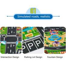 1 件大型儿童益智交通游戏地图游戏垫，儿童地毯游戏垫非常适合安全玩耍，儿童益智道路交通游戏垫适用于卧室游戏系统（130 厘米 * 100 厘米）（部分零件随机发送） - 綠色 - 查看 4