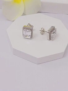 1pair Light Luxury Style Inlaid Earrings - Silver - View 5