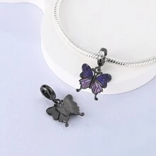 1pc Romantic Purple Butterfly Pendant, Gothic Style, Suitable For Snake Chain, Bracelet, Necklace Diy, Perfect Birthday Gift For Girls - Silver - View 3