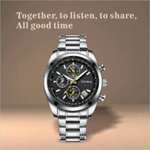 Ever Move Men's Business Casual Six-Needle Steel Strap Quartz Watch Wholesale Multi-Functional Sports Stopwatch Wristwatch - Black - View 2