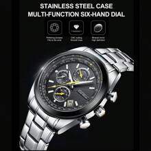 Ever Move Men's Business Casual Six-Needle Steel Strap Quartz Watch Wholesale Multi-Functional Sports Stopwatch Wristwatch - Black - View 6