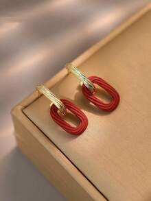 1pair New Chinese Style Red Festive Earrings Suitable For Women To Wear For Festival Celebrations - Red - View 4