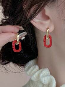 1pair New Chinese Style Red Festive Earrings Suitable For Women To Wear For Festival Celebrations - Red - View 1