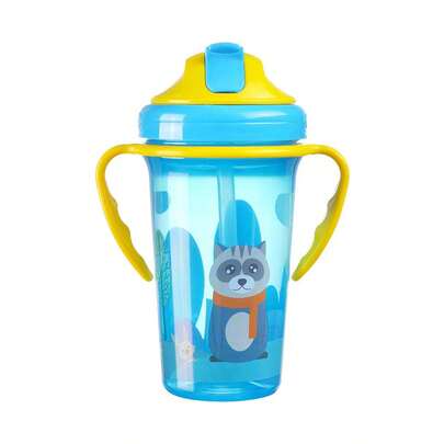1 件 280 毫升儿童水杯，防漏，带盖和手柄，保温，防烫，适合 1 岁以上儿童，透明蓝色