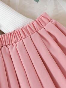 2pcs/Set Adorable Baby Girls' Lovely And Elegant Ruffle Hem Top & Pleated Skirt Set With Bow Perfect For Daily, Vacation And Parties - Multicolor - View 4