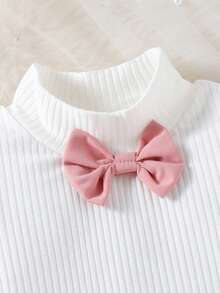 2pcs/Set Adorable Baby Girls' Lovely And Elegant Ruffle Hem Top & Pleated Skirt Set With Bow Perfect For Daily, Vacation And Parties - Multicolor - View 2