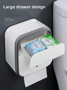 1 件灰色壁掛式浴室紙巾架,附手機槽和衛生盒,防水紙巾架,家用廁所收納架,無需鑽孔 - 灰色 - 查看 4