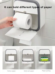 1 件灰色壁掛式浴室紙巾架,附手機槽和衛生盒,防水紙巾架,家用廁所收納架,無需鑽孔 - 灰色 - 查看 7