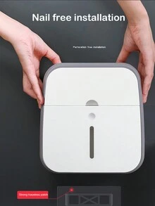 1 件灰色壁掛式浴室紙巾架,附手機槽和衛生盒,防水紙巾架,家用廁所收納架,無需鑽孔 - 灰色 - 查看 6