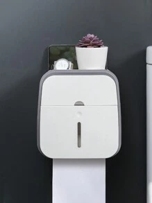 1 件灰色壁掛式浴室紙巾架,附手機槽和衛生盒,防水紙巾架,家用廁所收納架,無需鑽孔 - 灰色 - 查看 1