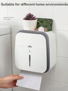 1 件灰色壁掛式浴室紙巾架,附手機槽和衛生盒,防水紙巾架,家用廁所收納架,無需鑽孔 - 灰色 - 查看 3