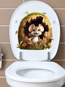 創意新設計 3d 老鼠洞樹樁斷孔自黏牆貼廁所/浴室裝飾 - 彩色 - 查看 1