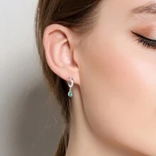 1 Par Pendientes Con Colgante En Forma De Lágrima Verde De Plata Esterlina Estilo Simple, Diseño Versátil Adecuado Para Joyería De Mujer Minimalista Y Moderna - Albaricoque - Ver 4