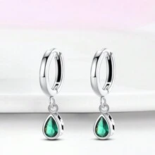 1 Par Pendientes Con Colgante En Forma De Lágrima Verde De Plata Esterlina Estilo Simple, Diseño Versátil Adecuado Para Joyería De Mujer Minimalista Y Moderna - Albaricoque - Ver 2