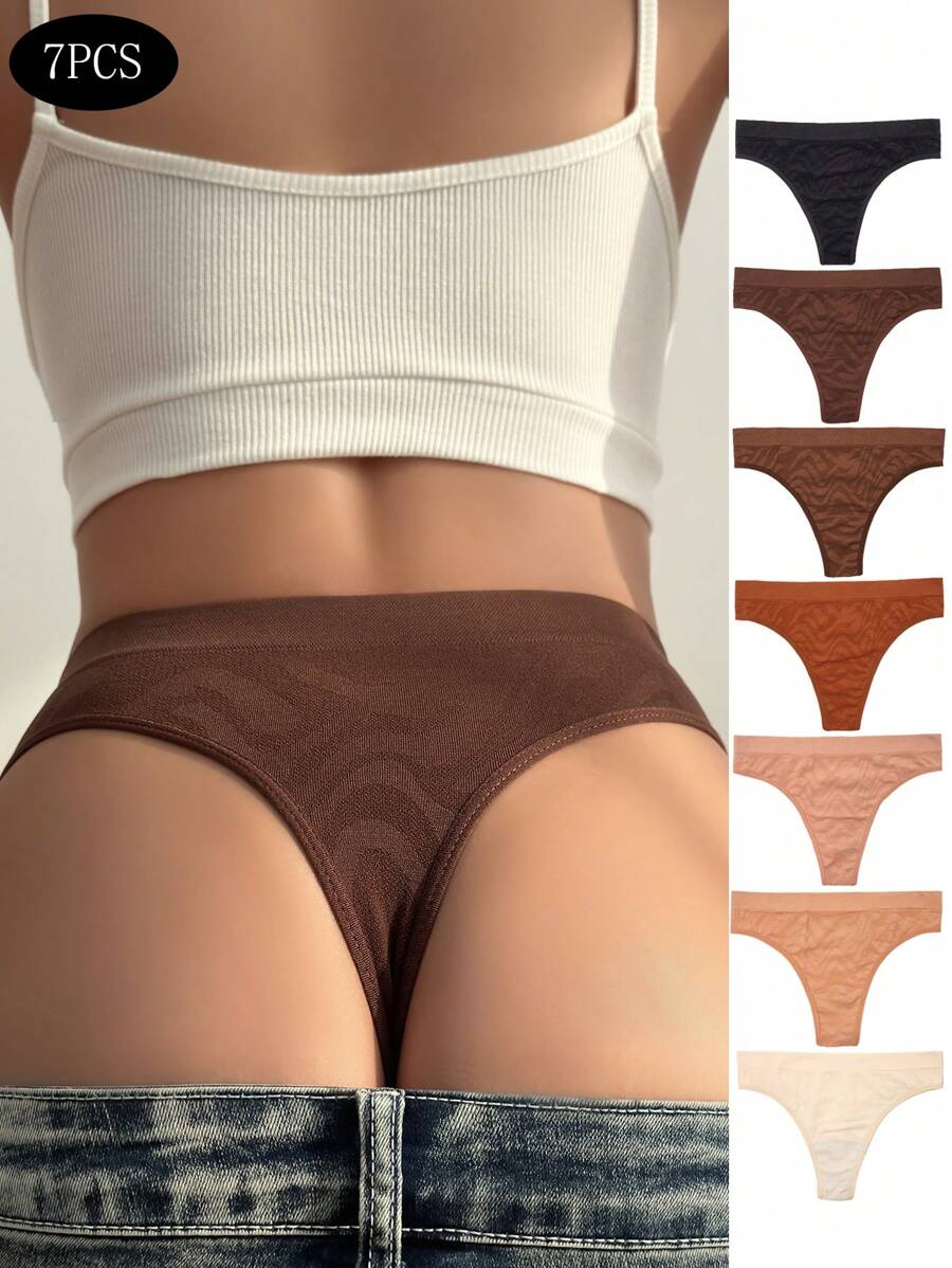 7pcs/Set Women's Sexy High Waist Thong - Black - View 1