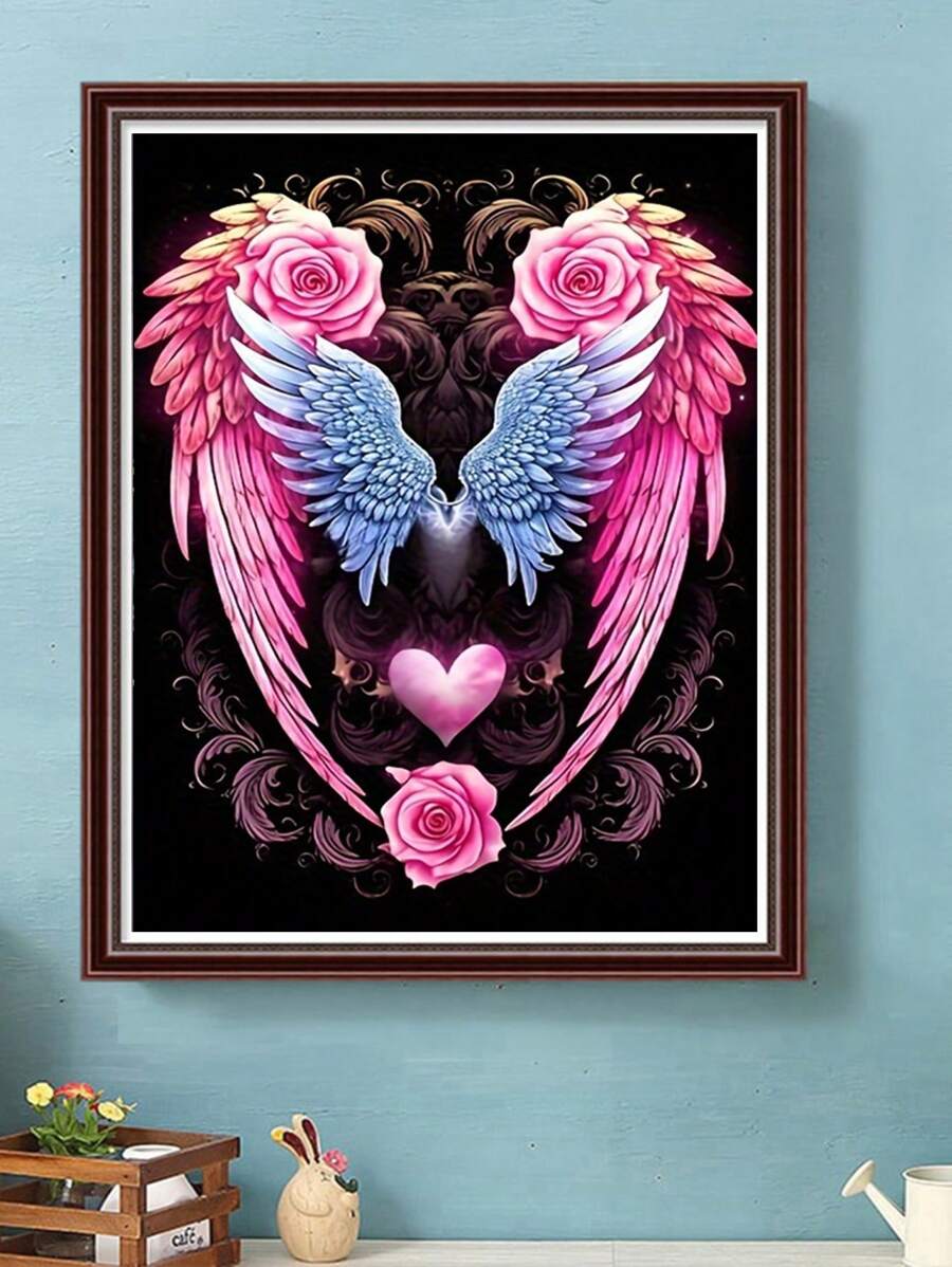 1 件鑽石畫天使翅膀圖片,5d 鑽石畫十字繡套件,鑽石刺繡馬賽克圖像,適合成人初學者鑽石藝術套件,圓形全鑽鑽石 Dotz Diy,生日禮物,非常適合家居和房間牆壁裝飾 - 彩色 - 查看 1