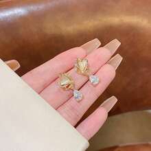 貓眼石蝴蝶心形和水滴形耳環,設計獨特,高端時尚,甜美清新,適合女士日常佩戴和派對,送禮選擇 - 金黃色 - 查看 3