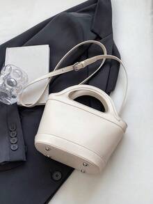 Không phổ biến Khối màu Hợp thời Cầm tay Túi Bucket 2023 Mùa Thu Phổ biến nhất Trắng Vai & Túi đeo chéo Với Đúng mốt Thiết kế đơn giản Đối với phụ nữ - trắng - Xem 3