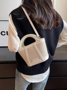 Không phổ biến Khối màu Hợp thời Cầm tay Túi Bucket 2023 Mùa Thu Phổ biến nhất Trắng Vai & Túi đeo chéo Với Đúng mốt Thiết kế đơn giản Đối với phụ nữ - trắng - Xem 2