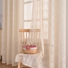1 件法式浪漫復古風格象牙色蕾絲窗簾,帶花卉圖案,門/窗房間隔間,適合家居裝飾 - 米色 - 查看 1