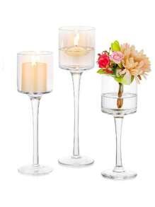 3 件/套高玻璃花瓶燭台家居裝飾婚禮用品,浪漫燭光晚餐道具,婚禮派對餐桌透明玻璃裝飾,水上漂浮蠟燭杯,適合婚禮酒店餐廳 - 彩色 - 查看 2