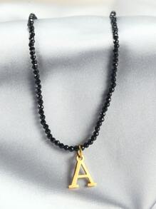 1條優雅聚酯樹脂字母吊墜項鍊,仿珍珠串珠項鍊適合送禮給女士