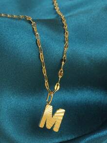 Magic Fish 1個金色不銹鋼唇形項鍊,附有a-z26英文字母吊墜,適用於名字首字母、情人節、新年贈禮 - 金黃色 - 查看 35